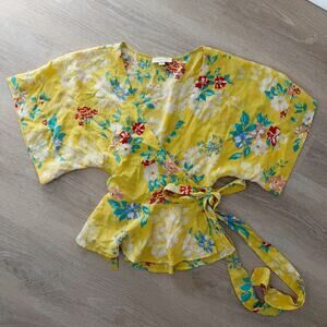 Women’s Yumi Kim That’s A Wrap Yellow Silk Blouse Top Size M